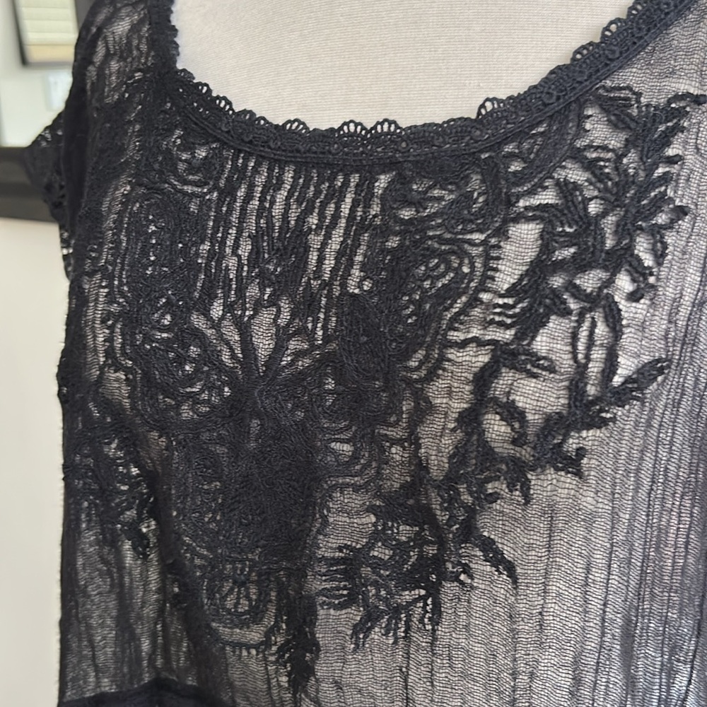 Free People oversized diaphanous black lace and net top - Picture 3 of 11
